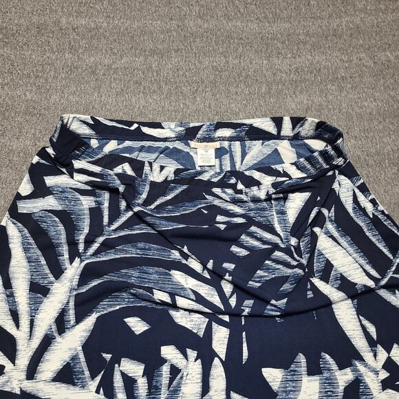 Roz & Ali Skirt Womens 1X Blue White Leaf Print Maxi Pull‎ On Stretch Made USA - Picture 3 of 7